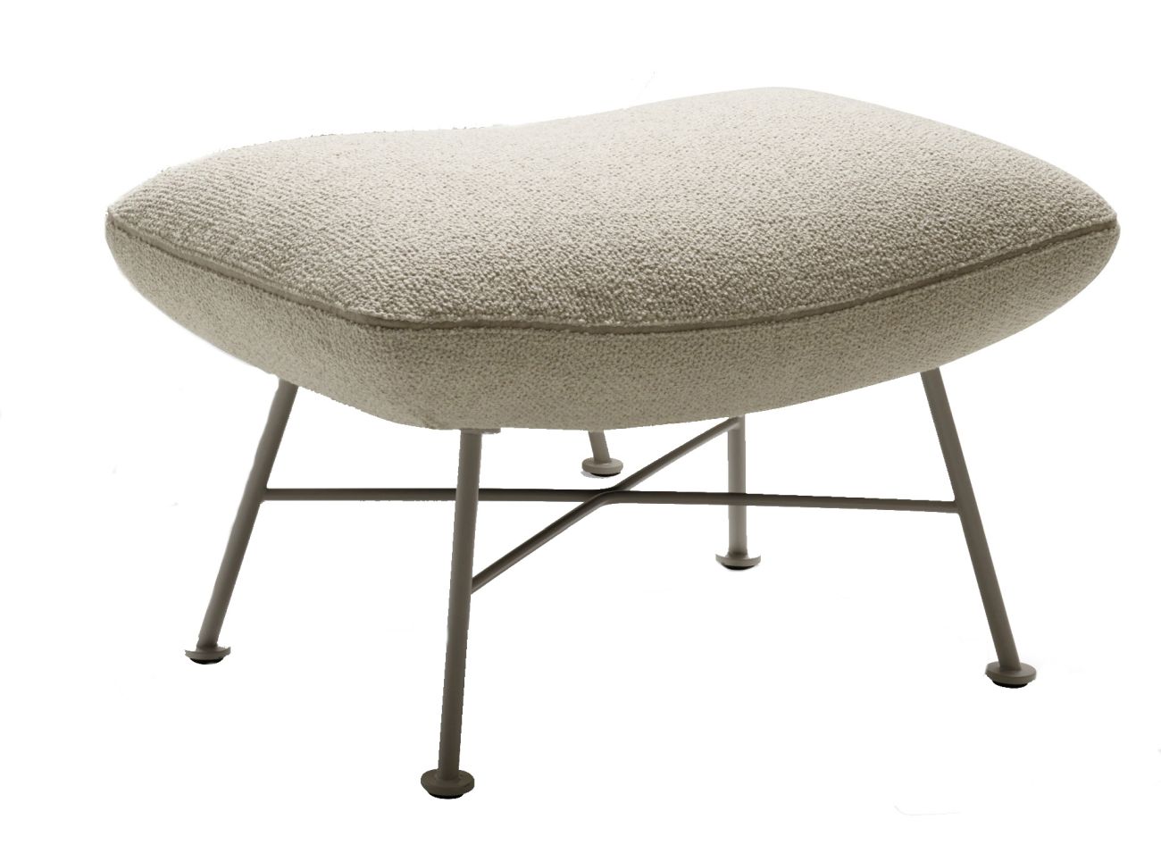 Jalis Hocker mit beigem Stoffbezug und filigranem 4-Fuß Drahtgestell für Wohnzimmer und Lounge.